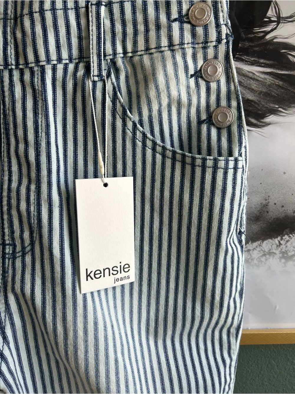 kensie Blue and White Striped Overalls - Picture 4 of 5